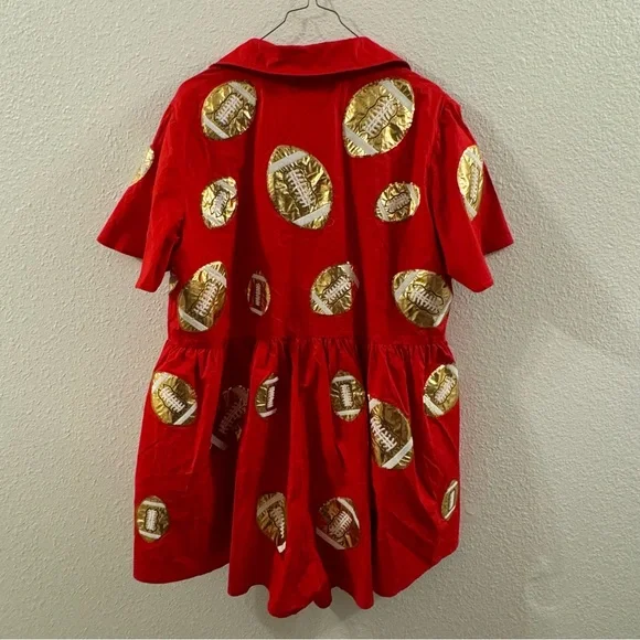 Red & Gold Football Romper by Queen of Sparkles. - Picture 5 of 10